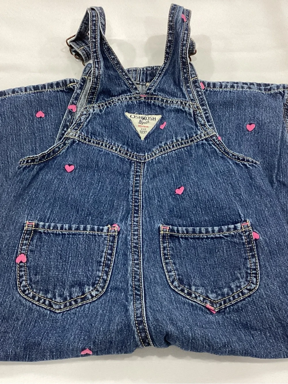 OshKosh B'gosh Blue Denim Overalls with Pink Heart Accents